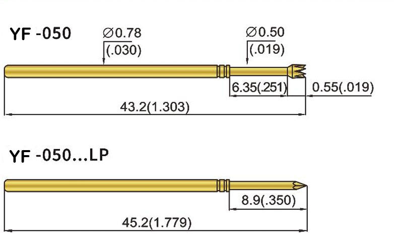 Probe de ressort en baril de laiton personnalisée avec 6,4 mm de course complète, 4,3 mm de course nominale et 1,0 N de force de ressort pour les applications TIC