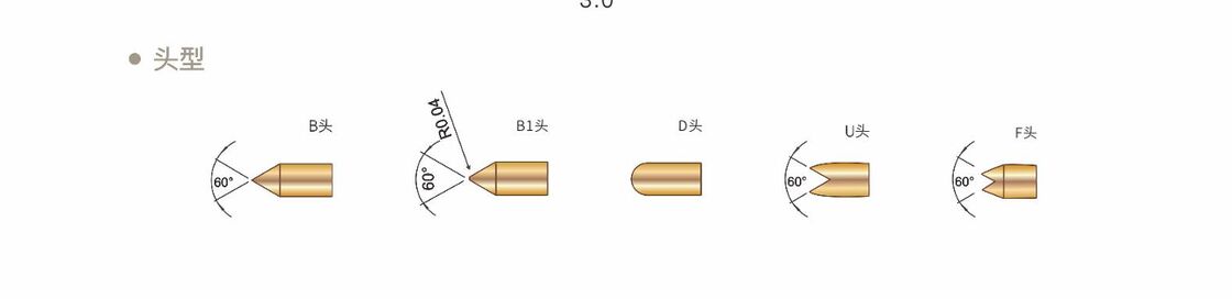 Probe de ressort plaquée or avec courant nominal de 2A et tailles personnalisées pour les essais de précision